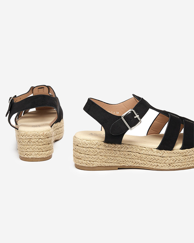 Damensandalen aus schwarzem Öko-Wildleder auf der Keniso-Plattform - Schuhe