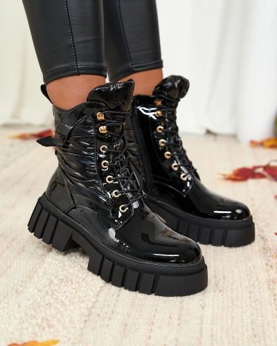 Royalfashion Damenstiefel Wefetto schwarz lackiert