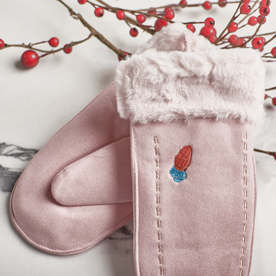 Rosa Kinderhandschuhe an einer Schnur und Handschuhe - Handschuhe