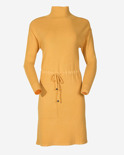 Gelbes Damen-Pulloverkleid mit Rollkragen - Kleidung
