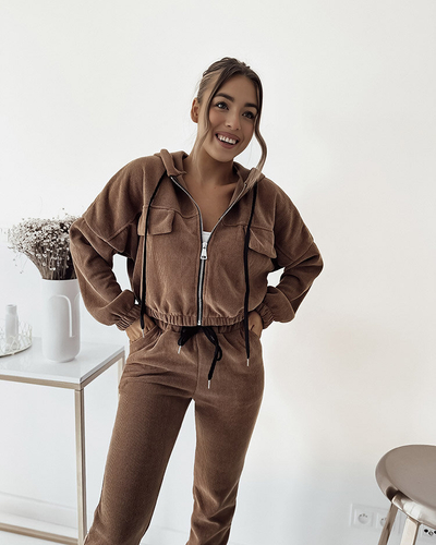 Royalfashion Damen braun gestreiftes Sport-Set