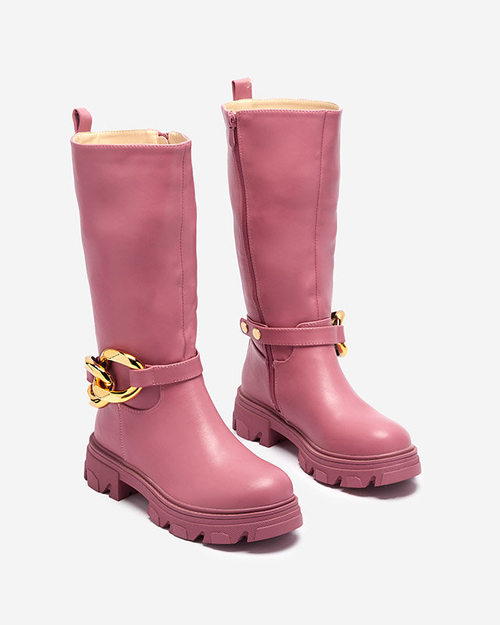 Чоботи жіночі рожеві з ланцюжком Sudfa - Взуття