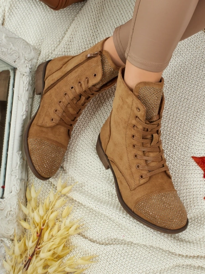 Öko-Wildleder Schnürstiefeletten Damen mit Zirkonia Marvelli
