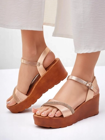 Royalfashion Damen Wedgesandalen mit Strass und Glitter Aurora Glow