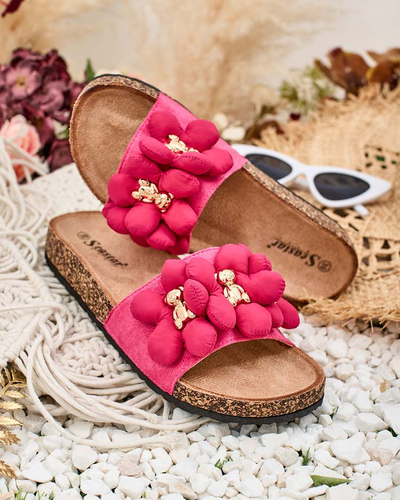 Royalfashion Damen Flip-Flops mit goldenen Teddybären und Blumen Isaralle