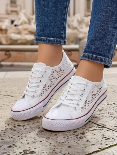 Aurelia Bianco - Ajour-Sneakers Royalfashion aus weißem Stoff, Größe 40