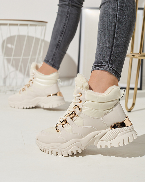 Кремові жіночі зимові спортивні черевики а-ля трапперы Mertika - Взуття
