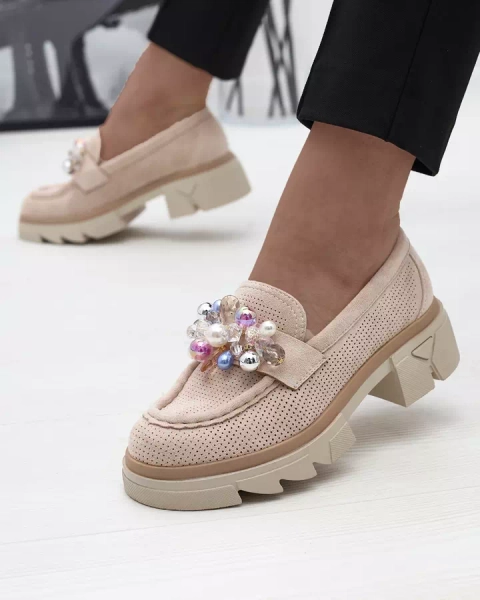 Durchbrochene Mokassins für Damen in Beige Peloga- Footwear