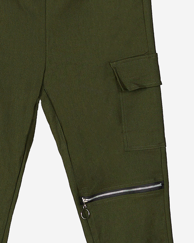 Dunkelgrüne Damen-Cargohose mit Kette - Bekleidung