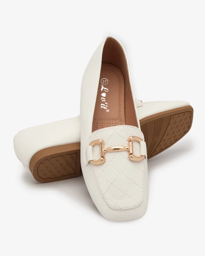 Royalfashion Weiße Damen Steppmokassins mit Goldverzierung Wetifa