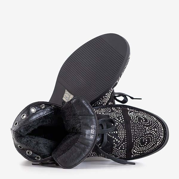 Schwarze Damenstiefel mit Zirkonia Elwira - Schuhe