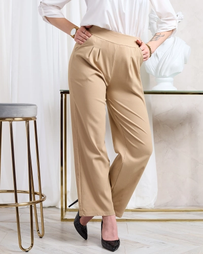 Royalfashion Hellbraune weite Stoffhose für Damen
