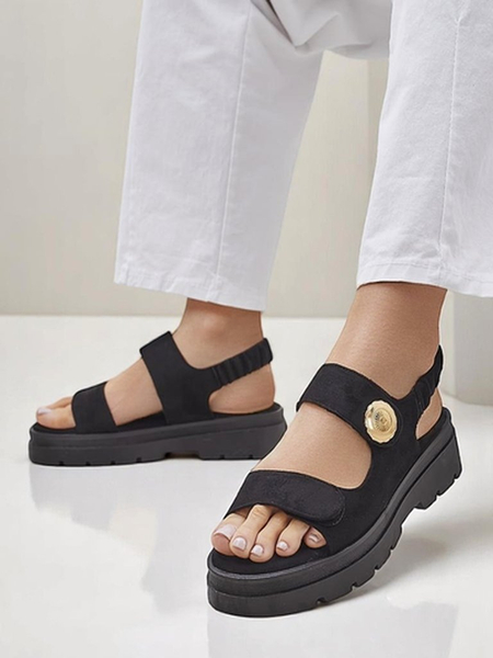 Royalfashion Anthea Nero Damen Sandalen - schwarzes Wildleder, 5 cm Plateau