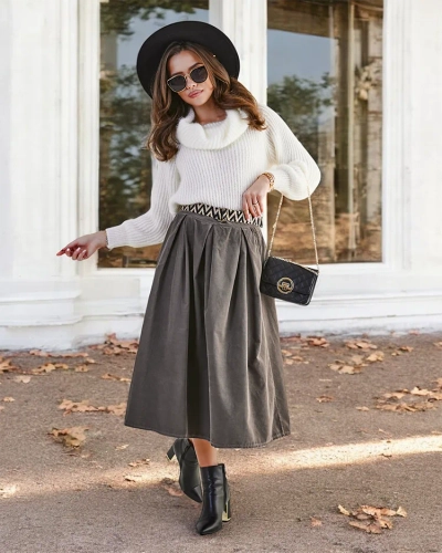 Royalfashion Damen-Midirock à la Cord