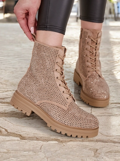 Royalfashion Damen Schnürstiefeletten mit Zirkonen Russos