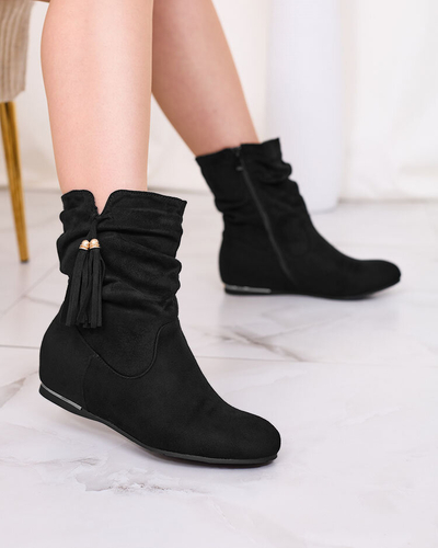 Royalfashion Schwarze Stiefel aus Öko-Wildleder mit verstecktem Anker Lovely