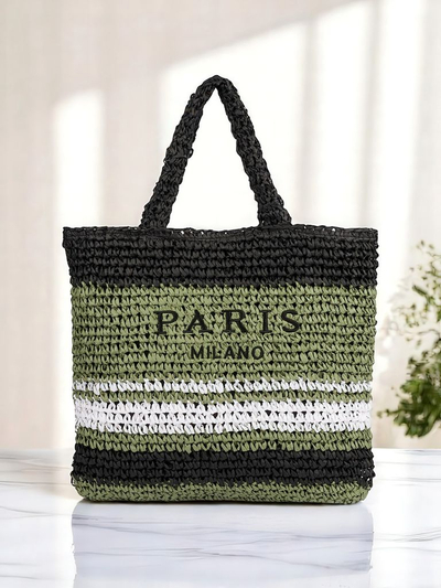 Royalfashion Große Strohtasche für Damen Paris Stripe