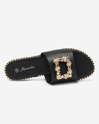 OUTLET Schwarze elegante Damenhausschuhe mit goldener Verzierung Meriso - Footwear