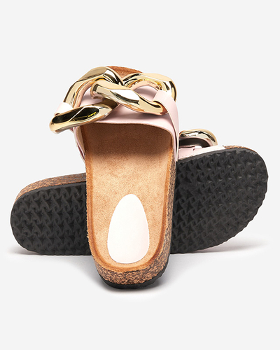 Damen Pantoletten Atalanta Royalfashion mit Kette – hellrosa Öko-Leder