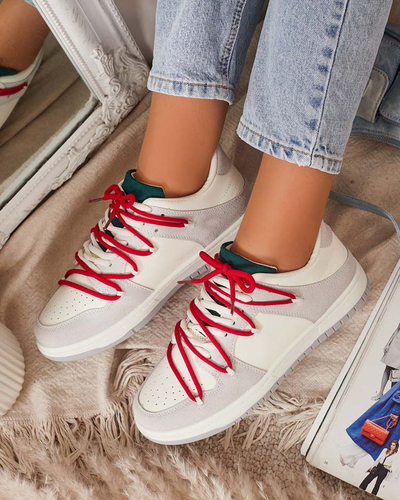 Weiße und graue Damen-Sport-Sneakers mit roten Schnürsenkeln Olierinc - Schuhe