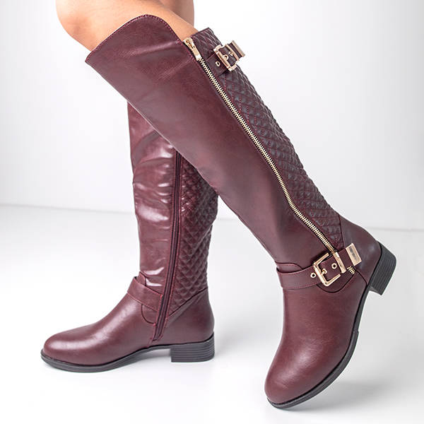 Burgunder gesteppte Damenstiefel in der Mitte der Wade Latonya - Schuhe