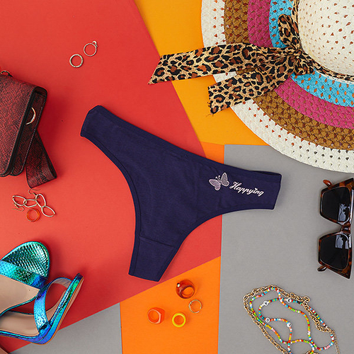 Класичні бавовняні жіночі стрінги темно-синього кольору - Нижня білизна