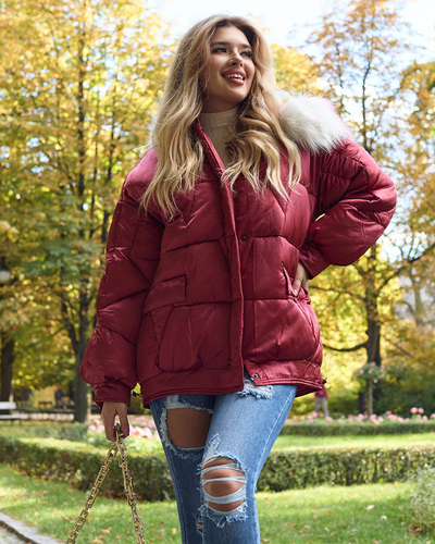 Maroon Damen-Winterjacke mit synthetischer Daunenfüllung - Kleidung