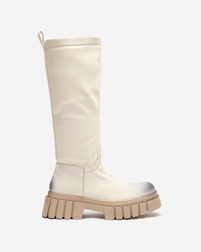 OUTLET Cremefarbene mittelhohe Damenstiefel Astaroth - Schuhe