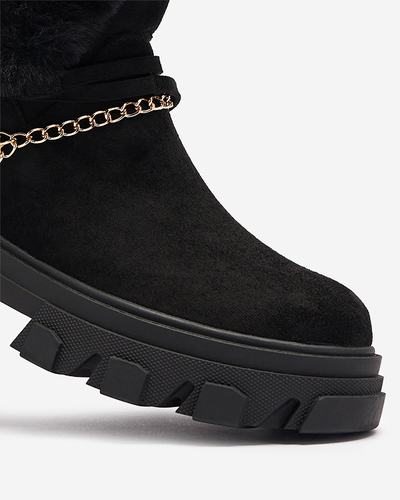 Schwarze Damenstiefel aus Öko-Wildleder mit Kette Videric - Footwear