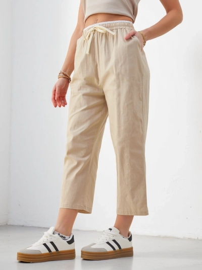 Royalfashion Baumwollweite Damenhose mit einem Bindegürtel