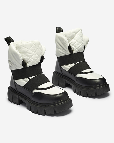 Damen-Schneestiefel mit flacher Sohle in schwarz-weiß Ferory- Footwear