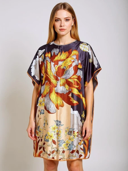 Pareo-Kleid Callista Nero mit buntem Blumenmuster von Royalfashion