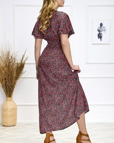 Schwarzes langes Damenkleid mit Blumendruck - Kleidung