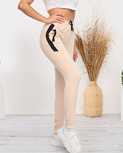 Beige Damen-Jogginghose mit Einsätzen- Kleidung