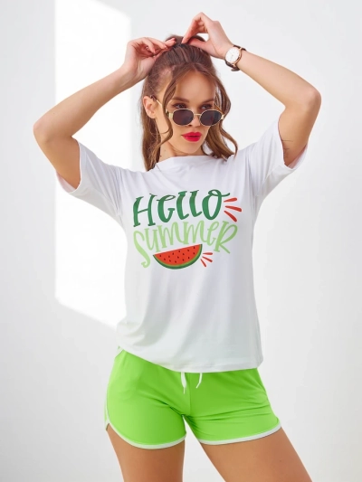 Royalfashion Damen-Sportset mit T-Shirt und Shorts Hallo Sommer