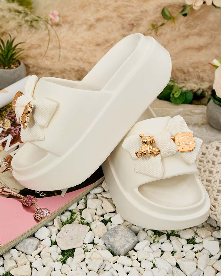 Royalfashion Damen-Gummi-Flip-Flops mit Zierschleife Apples