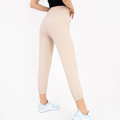 Beige Stoffhose für Damen mit Abzeichen - Kleidung