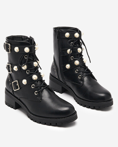 Schwarze Damenstiefel mit Salviso-Perlen - Schuhe