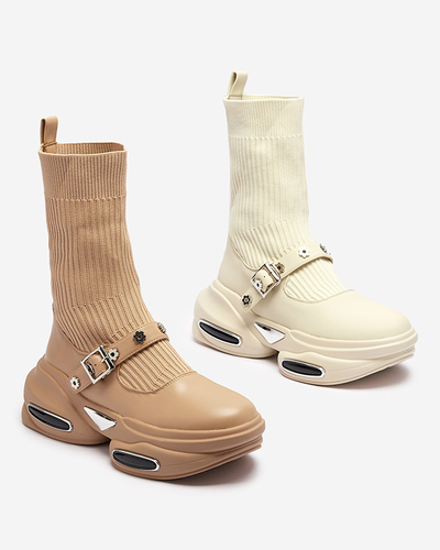 Hellbraune Damen-Sportstiefel mit Schaft a'la sock Folden- Footwear