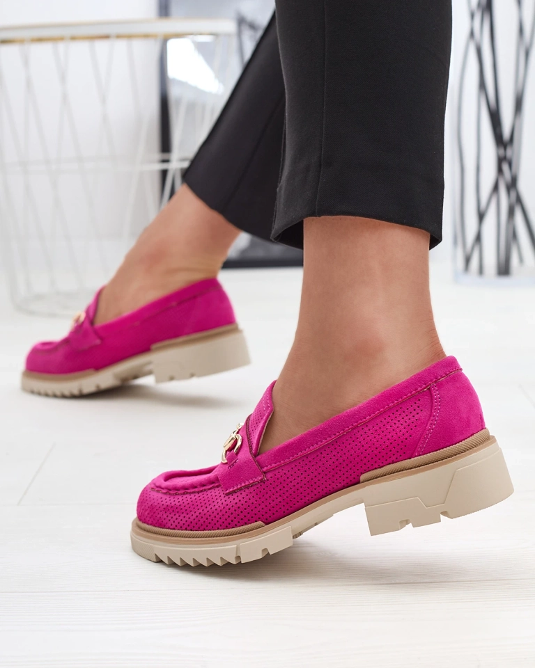 Fuchsia durchbrochene Damenmokassins mit Kette Imerila - Footwear