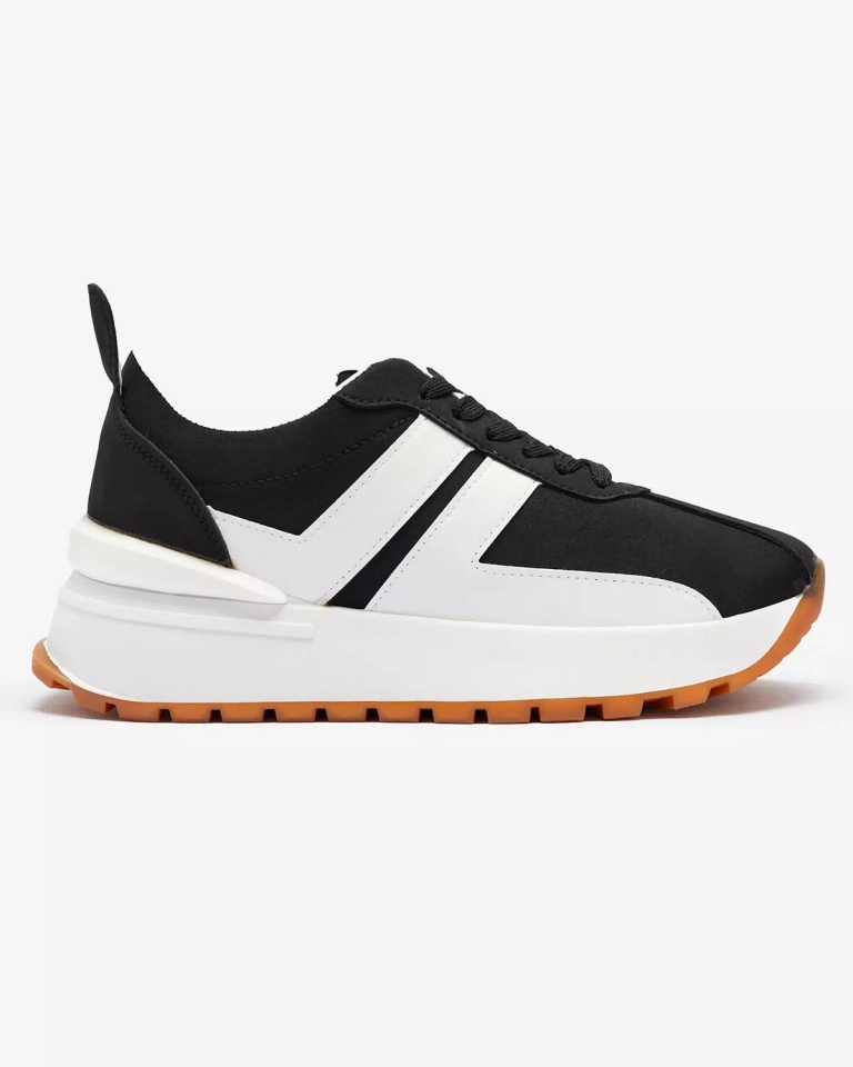 Schwarze Damen-Sportschuhe aus Öko-Leder mit bunten Einsätzen Tifora- Footwear