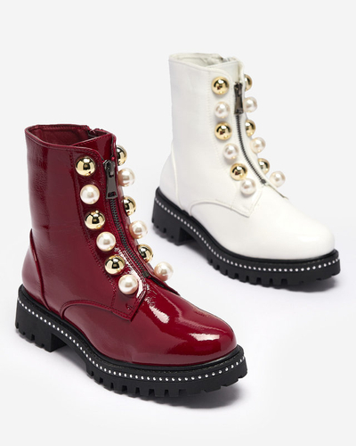 OUTLET Weiße Damen-Bagger-Stiefel mit Perlen Cedirao - Schuhe