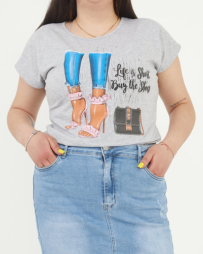 Graues Damen-T-Shirt mit Aufdruck - Kleidung