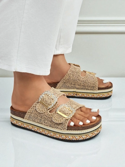 Royalfashion Damensandalen mit Strassschnallen GlamCork