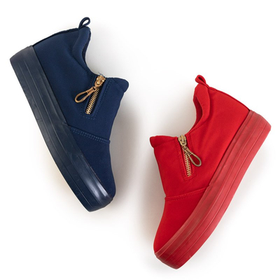Dunkelblaue Damenbrogues auf einem Indoor-Keilabsatz mit goldenen Reißverschlüssen Leonita - Footwear