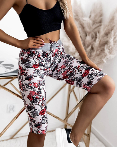 Damen 3/4 Shorts in weißer Farbe und Blumen PLUS SIZE - Kleidung