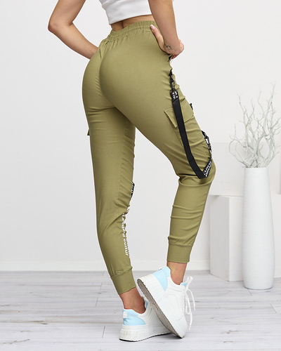 Grüne Cargohose für Damen mit Aufschriften - Kleidung