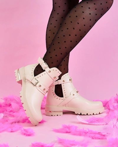 Royalfashion Cream Damen verschönert Jewel Walk Stiefel mit flachem Absatz