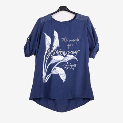 Dunkelblaue Damen-Tunika mit Aufdruck und Beschriftung - Blusen 1