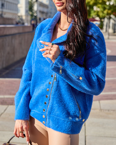 Royalfashion Brauner Damenpullover zum Aufknöpfen mit Taschen